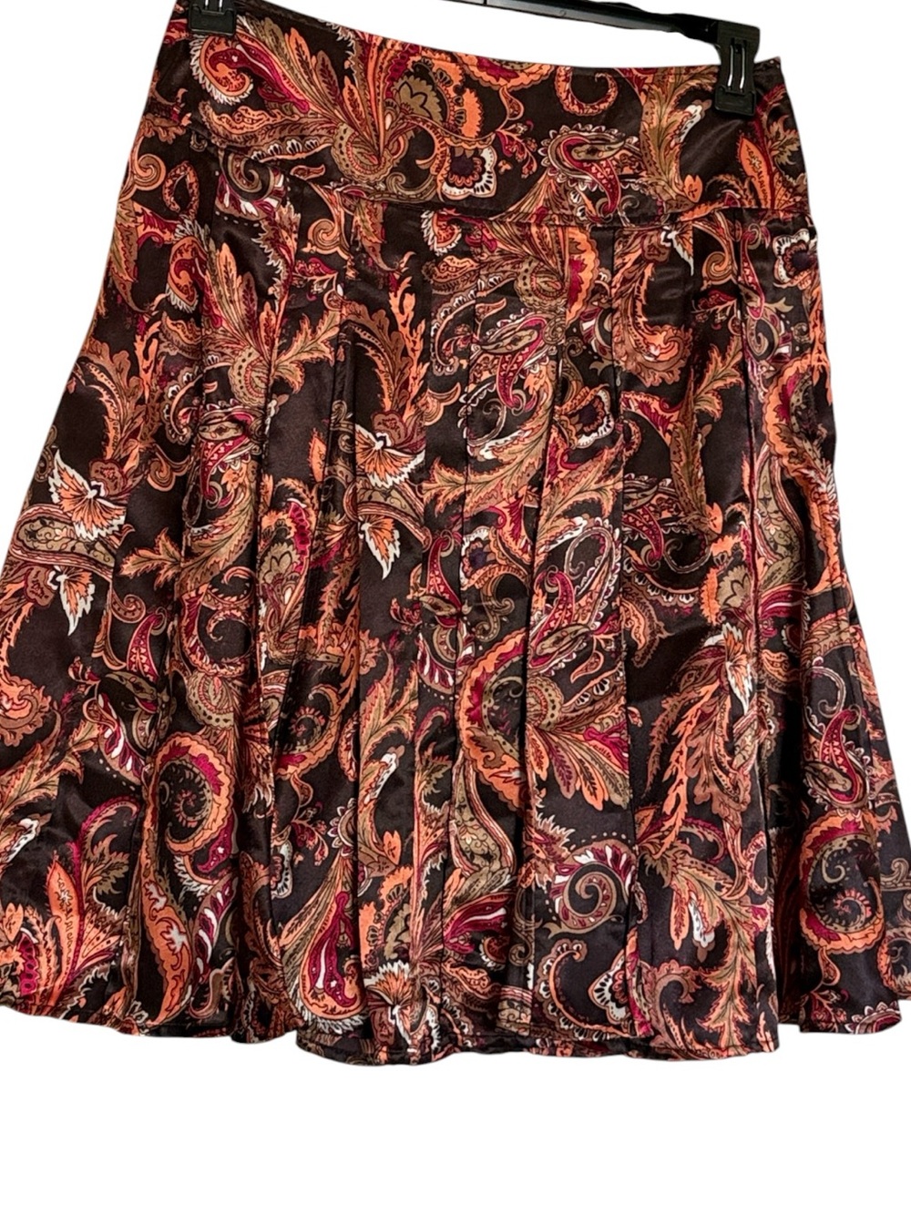 Worthington Skirt, Brown multi-color , paisley print, satin sheen, size 8